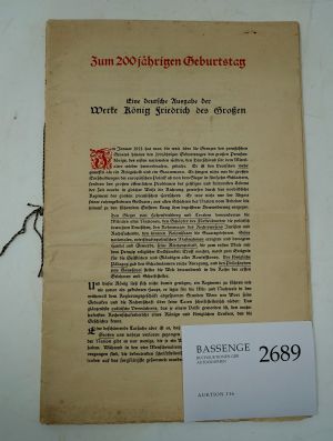 Lot 2689, Auction  116, Friedrich II., der Große, König von Preußen, Subskribenten-Verzeichnis der Jubiläums-Werkausgabe