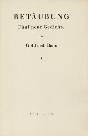 Lot 3122, Auction  116, Benn, Gottfried, Betäubung