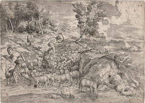 Lot 5701, Auction  116, Tizian, Hirten mit einer Herde in einer Landschaft