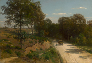 Lot 6140, Auction  116, Ludwig, Carl Julius Emil, Sommerliche Waldlandschaft mit auf einem Weg entlangfahrender Kutsche