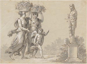 Lot 6310, Auction  116, Abel, Josef, Zwei Frauen in antikem Gewand bringen der Göttin Diana Gaben dar