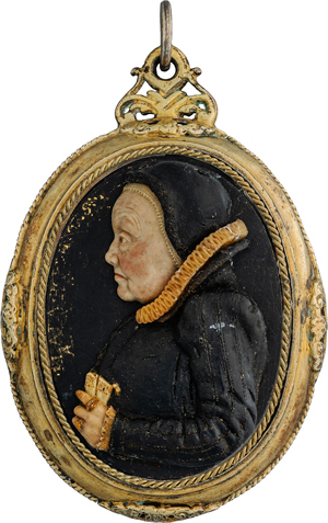 Lot 6451, Auction  116, Abondio, Antonio - Werkstatt, Miniatur polychrome Wachsbossierung Profilbildnis einer alten Frau in Schwarz 