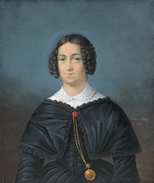 Lot 6461, Auction  116, Plötz, Carl Ludwig von, Miniatur Portrait einer jungen Frau in nachtblauem Kleid besetzt mit schwarzen Spitzen