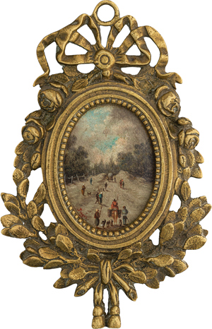 Lot 6463, Auction  116, Französisch, 19. Jahrhundert. Miniatur Öl auf Kupfer, Perspektivische Straßenlandschaft, signiert
