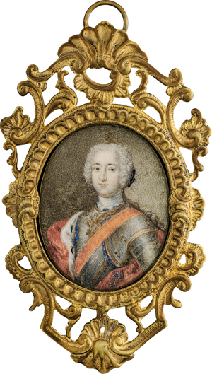 Lot 6483, Auction  116, Preußisch, um 1740. Miniatur Portrait eines preußischen Prinzen in Harnisch mit Cordon des Schwarzen-Adler-Ordens