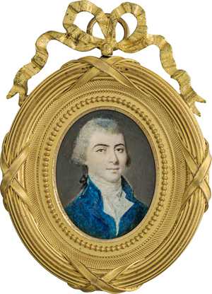 Lot 6510, Auction  116, Sené, Louis, Miniatur Portrait eines jungen Mannes in blauer Jacke mit weißer Weste