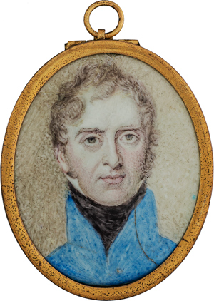 Lot 6548, Auction  116, Bone, Henry - Werkstatt, um 1800/1805. Emaille Miniatur Portrait eines jungen Mannes in blauer Jacke mit schwarzer Halsbinde