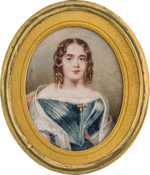 Lot 6549, Auction  116, Hervé, C. S., Miniatur Portrait einer sitzenden jungen Frau in grünblauem Kleid mit weißem Schal