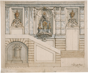 Lot 6678, Auction  116, Bergmüller, Johann Georg, Barocke Fassadenarchitektur mit Brunnen