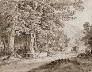 Lot 6775, Auction  116, Dillis, Johann Georg von, Betsäule mit Brunnen auf dem Weg von Berchtesgaden nach Salzburg