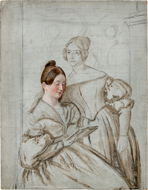 Lot 6777, Auction  116, Deutsch, um 1830. Portraitstudie zweier Schwestern beim Vorlesen