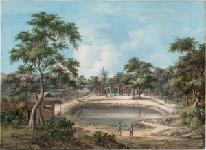 Lot 6857, Auction  116, Wilde, Christoffel Steitz de, Java: Tropische Landschaft mit kleinem Pavillon und Wasserbassin