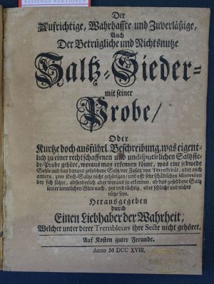 Lot 238, Auction  117, Happe, Gottlob Christian, Der aufrichtige, wahrhaffte und zuverläßige Saltz-Sieder