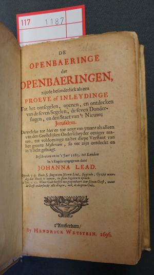 Lot 1187, Auction  117, Leade, Jane, De openbaeringe der openbaeringen