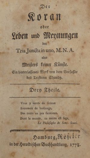 Lot 2060, Auction  117, Griffith, Richard, Der Koran oder Leben und Meynungen des Tria Juncta in uno