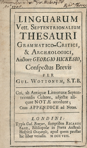 Lot 2066, Auction  117, Wotton, Wilhelm, Linguarum vet(erum) septentriolanium thesauri grammatico-critici