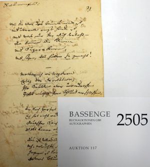 Lot 2505, Auction  117, Bauernfeld, Eduard von, Gedichtmanuskript "Zahme Xenien"