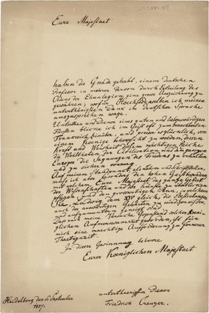 Lot 2516, Auction  117, Creuzer, Friedrich, Brief an Louis Philippe von Frankreich