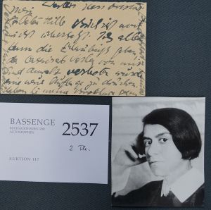 Lot 2537, Auction  117, Lasker-Schüler, Else, Postkarte 1929