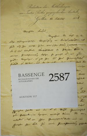 Lot 2587, Auction  117, Petermann, August, Brief 1858 an Gustav von Schubert