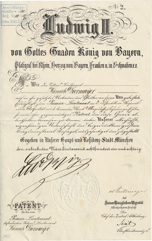 Lot 2607, Auction  117, Ludwig II., König von Bayern, Urkunde 1881