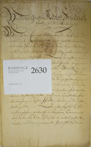 Lot 2630, Auction  117, Adolph Friedrich III., Herzog zu Mecklenburg-Strelitz, Brief 1738 + Beigaben