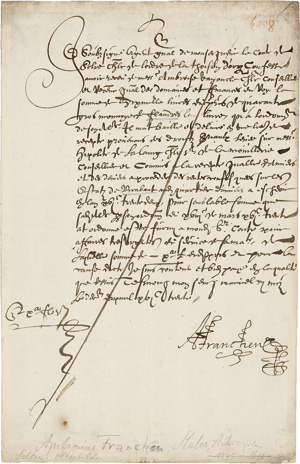 Lot 2655, Auction  117, Francken, Ambrosius, Signiertes Schriftstück