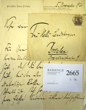 Lot 2665, Auction  117, Poelzig, Hans, Brief 1926