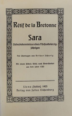 Lot 3493, Auction  117, Rétif de la Bretonne, Nicolas Edmonde, Sara. Liebesbekenntnisse eines Fünfundvierzigjährigen