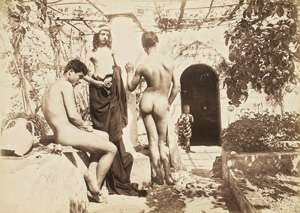 Lot 4056, Auction  117, Gloeden, Wilhelm von, Three male nudes and boy on terrace