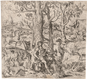 Lot 5105, Auction  117, Italienisch, um 1600. Orpheus, inmitten wilder Tiere, die Leier spielend