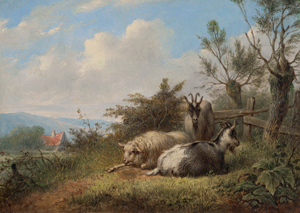 Lot 6148, Auction  117, Niederländisch, um 1820. Landschaft mit ruhenden Ziegen und Schaf