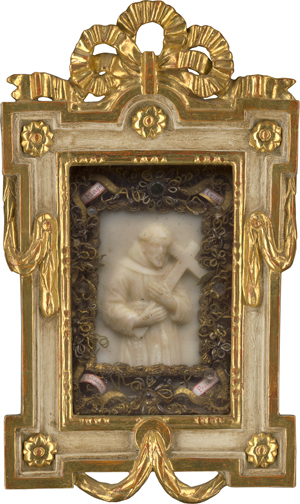 Lot 6347, Auction  117, Süddeutsch, 19. Jh. Zwei Reliquienbilder mit Wachstafeln "Hl. Maria mit Kind" und "Hl. Franz von Assisi"
