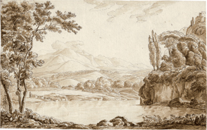 Lot 6607, Auction  117, Kobell, Franz, Gebirgslandschaft mit rastender Herde an einem See