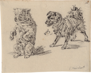 Lot 6615, Auction  117, Reinhart, Johann Christian, Studienblatt mit schlafendem Hund und Ziegenköpfen