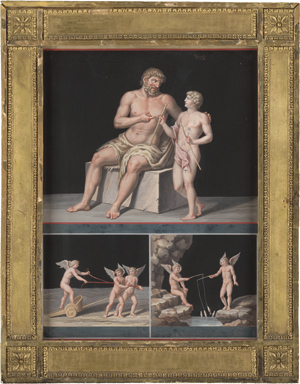 Lot 6624, Auction  117, Italienisch, um 1780/1800. Bacchus mit seinem Erzieher Silenos; Die Musen der Lyrik, des Tanzes und der Dichtunkunst (Kalliope, Terpsichore und Euterpe