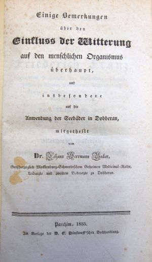 Lot 306, Auction  118, Becker, Johann Herrmann, Einige Bemerkungen über den Einfluss der Witterung