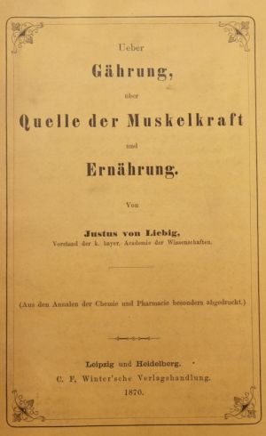 Lot 324, Auction  118, Liebig, Justus von, Über Gährung, über Quelle der Muskelkraft und Ernährung