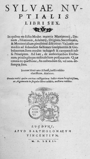 Lot 1069, Auction  118, Nevizzano, Giovanni, Sylvae Nuptialis libri sex