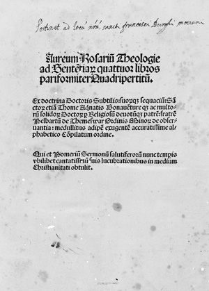 Lot 1074, Auction  118, Pelbartus von Temeswar, Aureum Rosarium Theologie