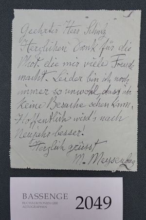 Lot 2049, Auction  118, Meysenbug, Malwida von, Brief an den Bildhauer Schulze