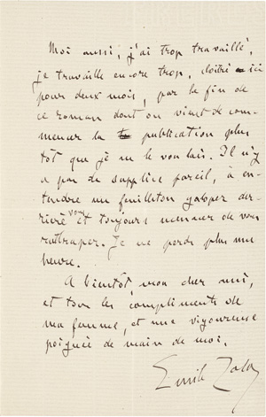Lot 2068, Auction  118, Zola, Émile, Brief 1886