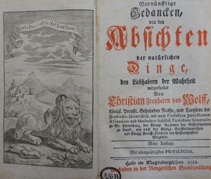 Lot 2453, Auction  118, Wolff, Christian, Vernünfftige Gedancken, von den Absichten der natürlichen Dinge