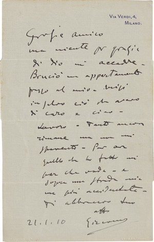 Lot 2918, Auction  118, Puccini, Giacomo, Brief 1910