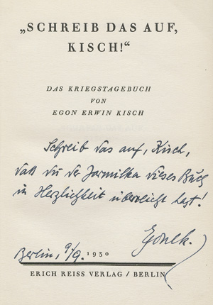 Lot 3055, Auction  118, Kisch, Egon Erwin, Schreib das auf, Kisch!