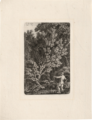 Lot 5522, Auction  118, Kolbe, Carl Wilhelm, Walddickicht, rechts ein  nackter Mann mit Bogen