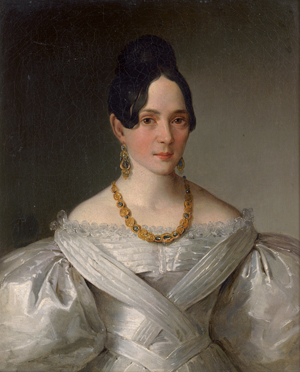 Lot 6046, Auction  118, Österreichisch, um 1840. Bildnis einer jungen Frau im weißen Seidenkleid