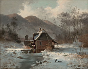 Lot 6115, Auction  118, Andersen-Lundby, Anders, Winterlandschaft mit einer kleinen Wassermühle bei München