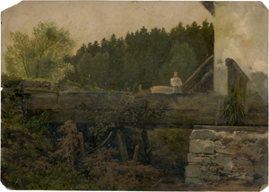 Lot 6125, Auction  118, Piepenhagen, August Friedrich, Blick auf ein Gehöft mit Holzbrücke