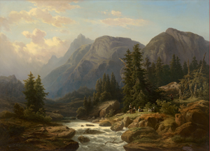 Lot 6146, Auction  118, Millner, Karl, Alpine Landschaft mit rastenden Holzsammlern am Wildbach